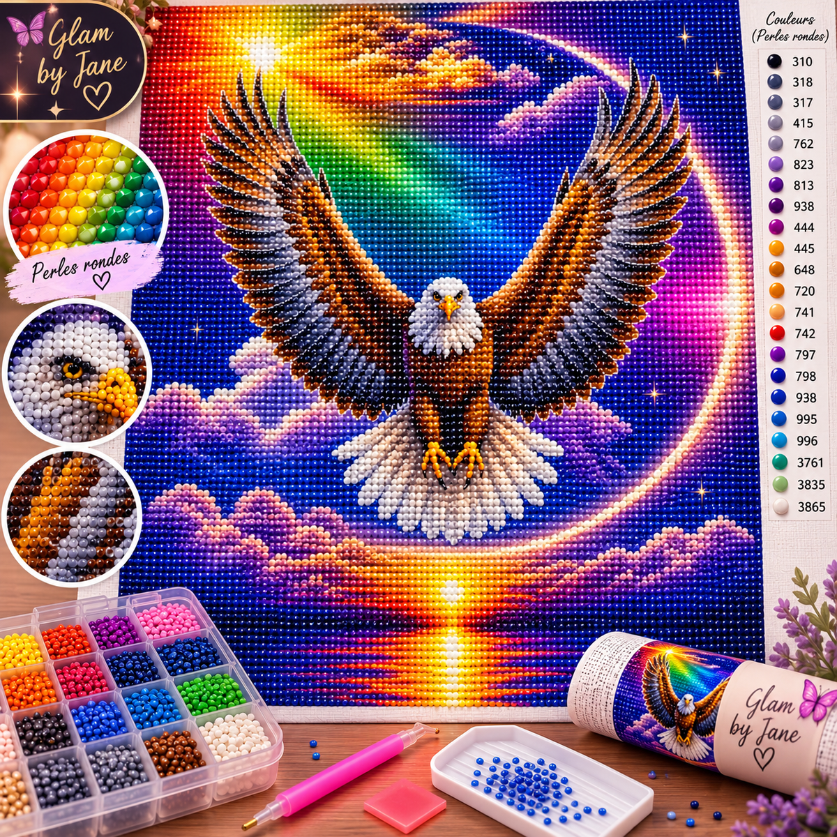Kit Diamond Painting 5D – Aigle majestueux & Halo arc-en-ciel