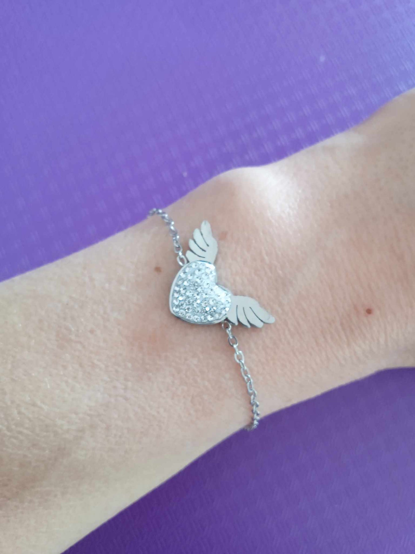 Bracelet coeur aile d'ange en acier inoxydable