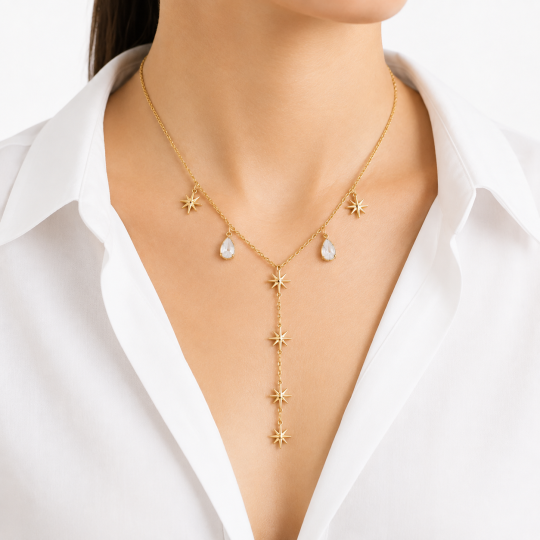 ✨ Collier Étoiles & Gouttes Dorées