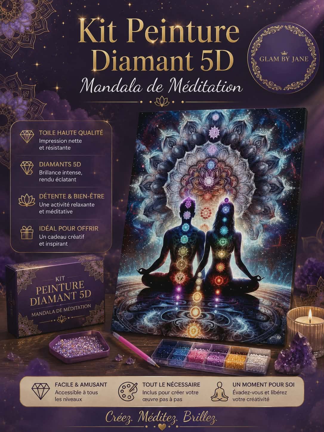 Kit Peinture Diamant 5D – Mandala de Méditation