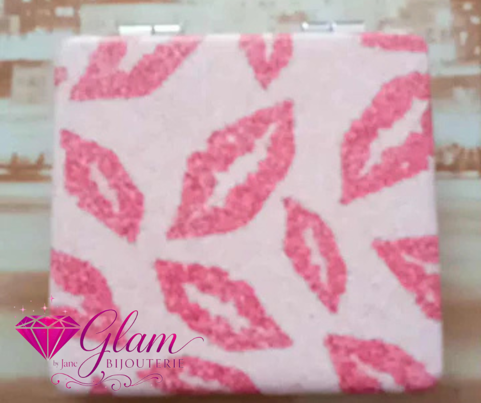 Miroir de poche carré – Motif lèvres glamour