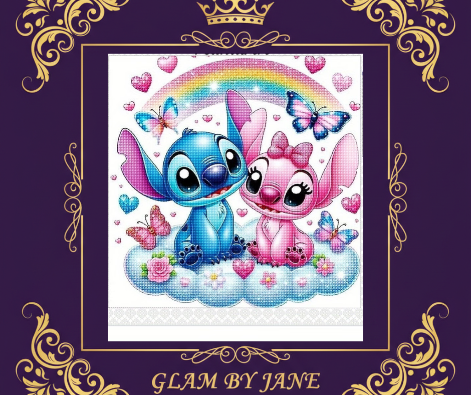 Kit Peinture Diamant 5D – Couple Kawaii Bleu & Rose | 30x30cm | Art Mosaïque sur Toile