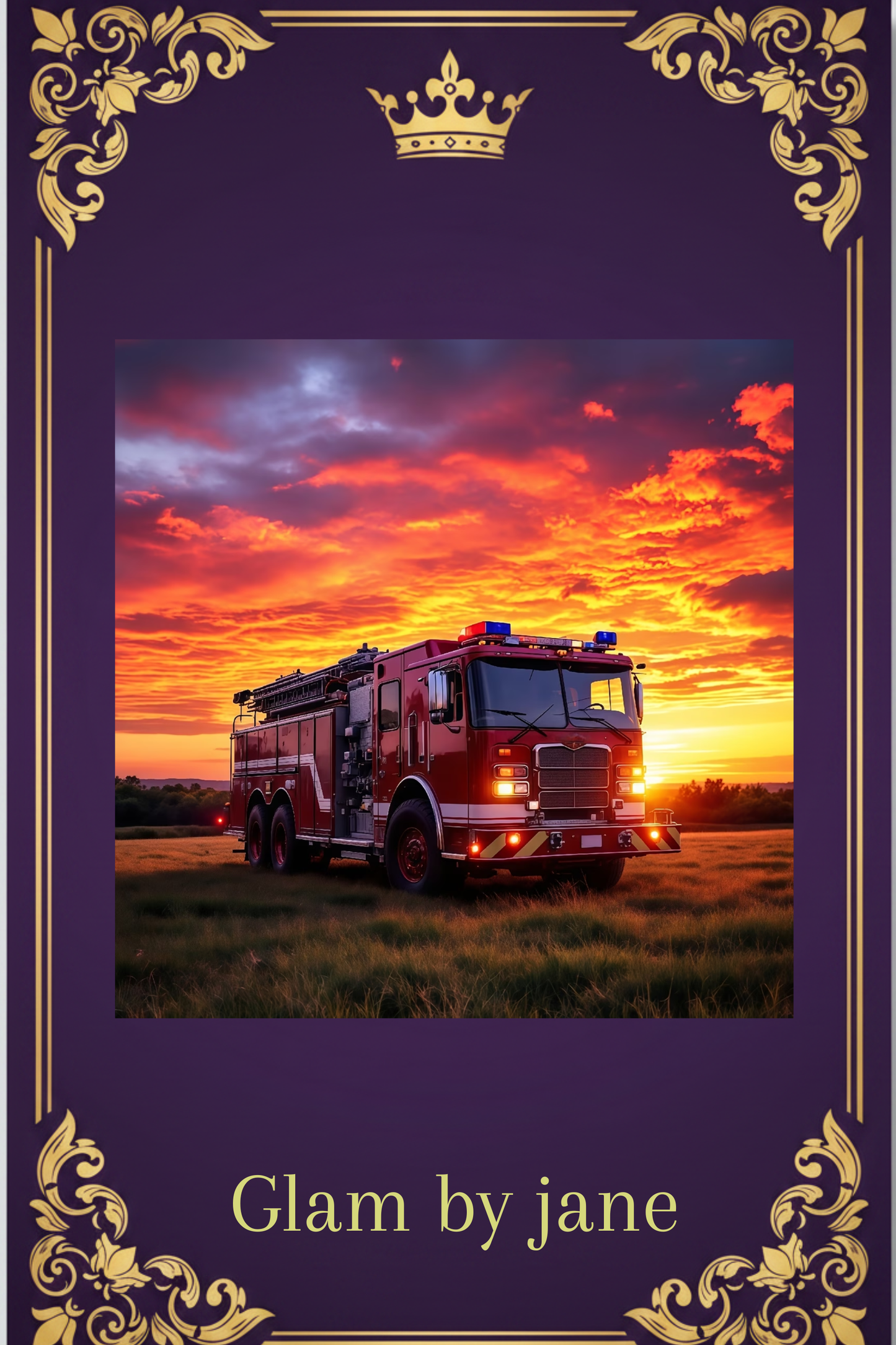 🎨 Kit Peinture Diamant 5D – Camion de Pompiers Rouge au Coucher de Soleil