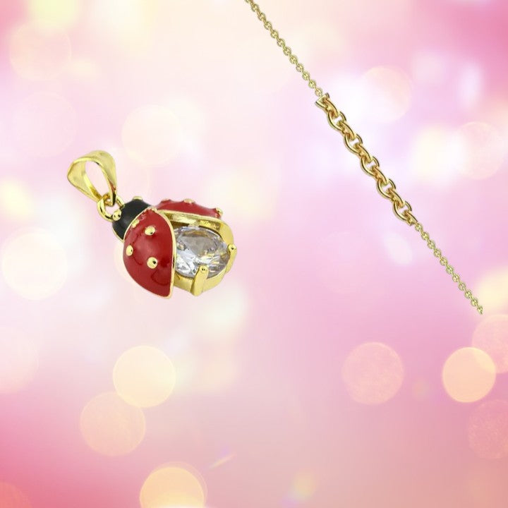 Collier doré chaîne et pendentif coccinelle avec zirconiums blancs sertis