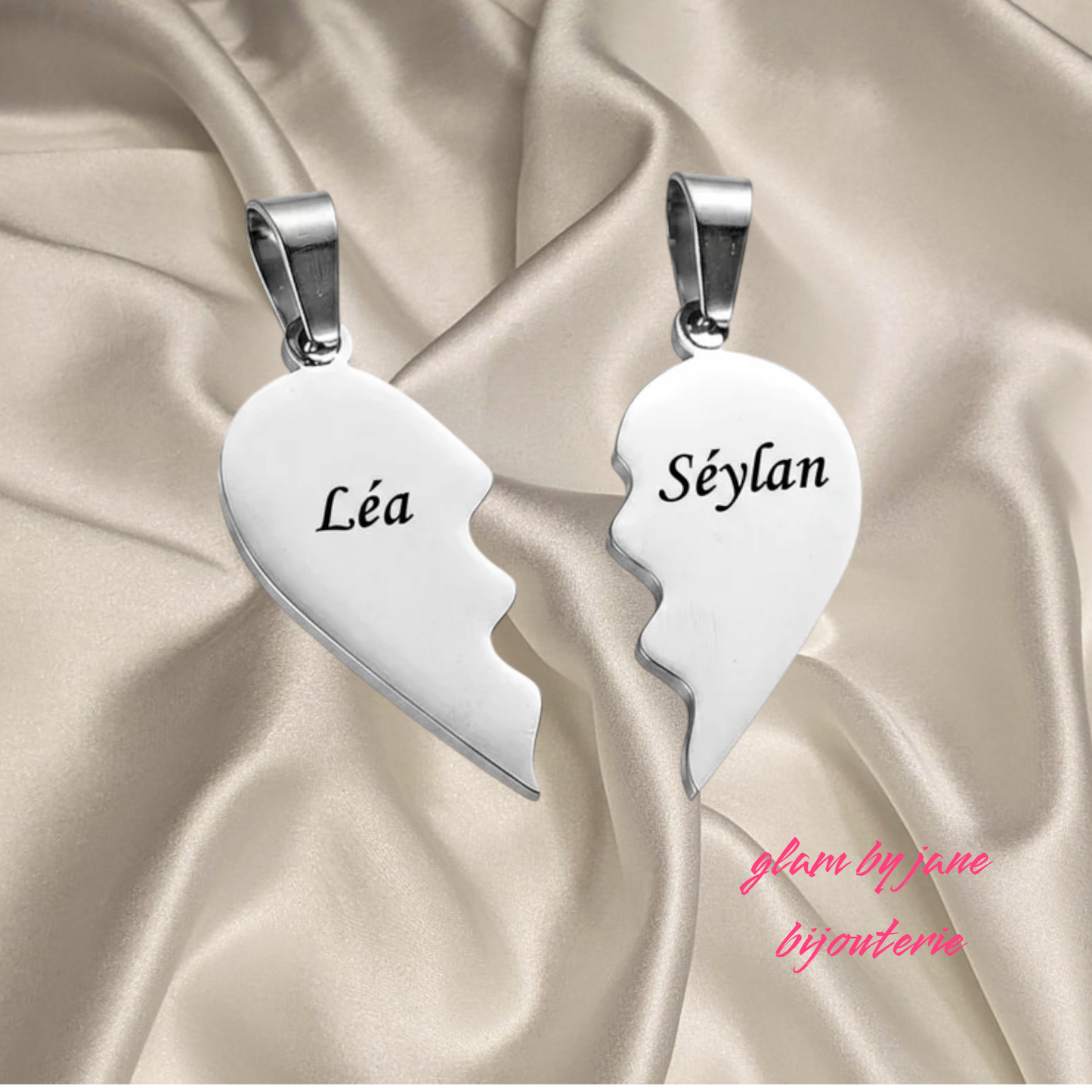 Pendentif acier à personnaliser double cœur