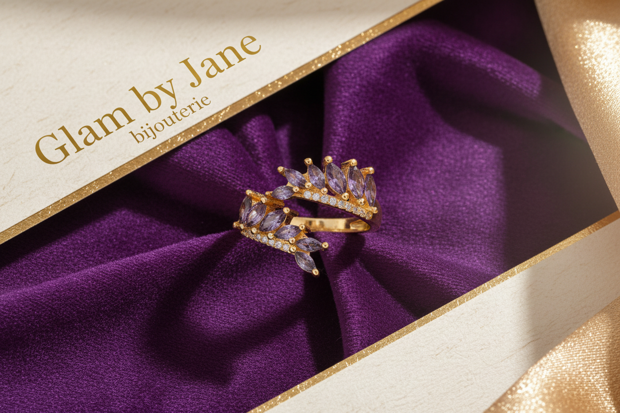 Bague femme réglable pétales de fleur avec zirconiums couleurs sertis