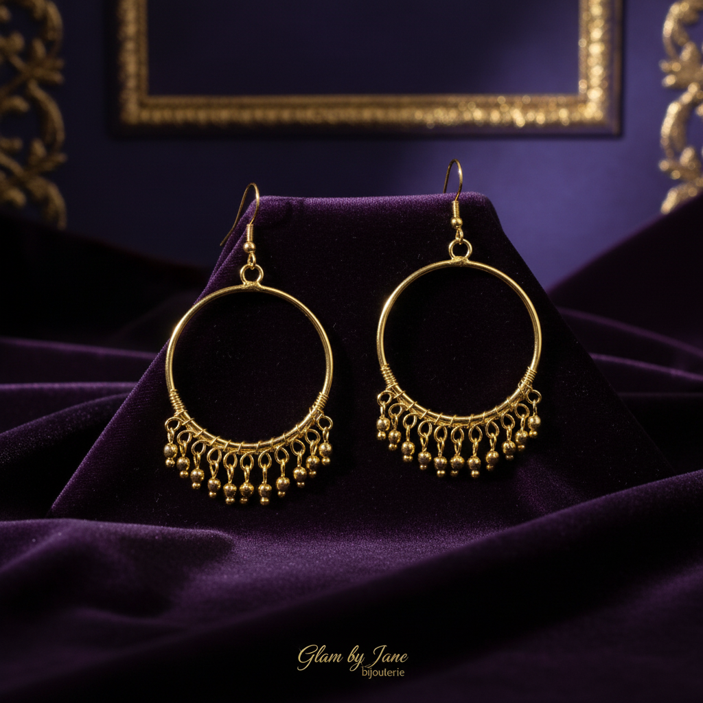 Boucles d’oreilles en Laiton Cercle à Petites Boules Doré