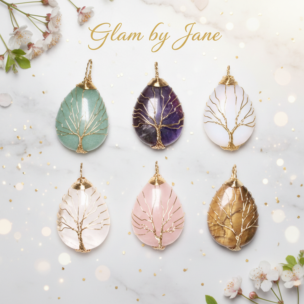 Pendentif en arbre de vie forme goutte doré