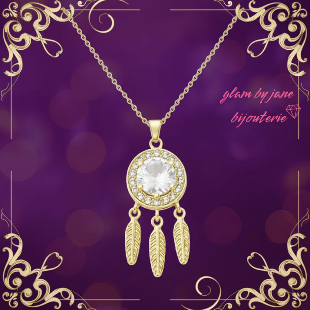 Collier pour femme chaîne ornée d'un joli pendentif attrape rêves zirconiums blancs sertis