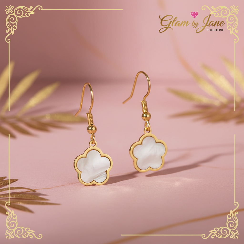 Boucles d'oreilles fleur pendante en acier inoxdable
