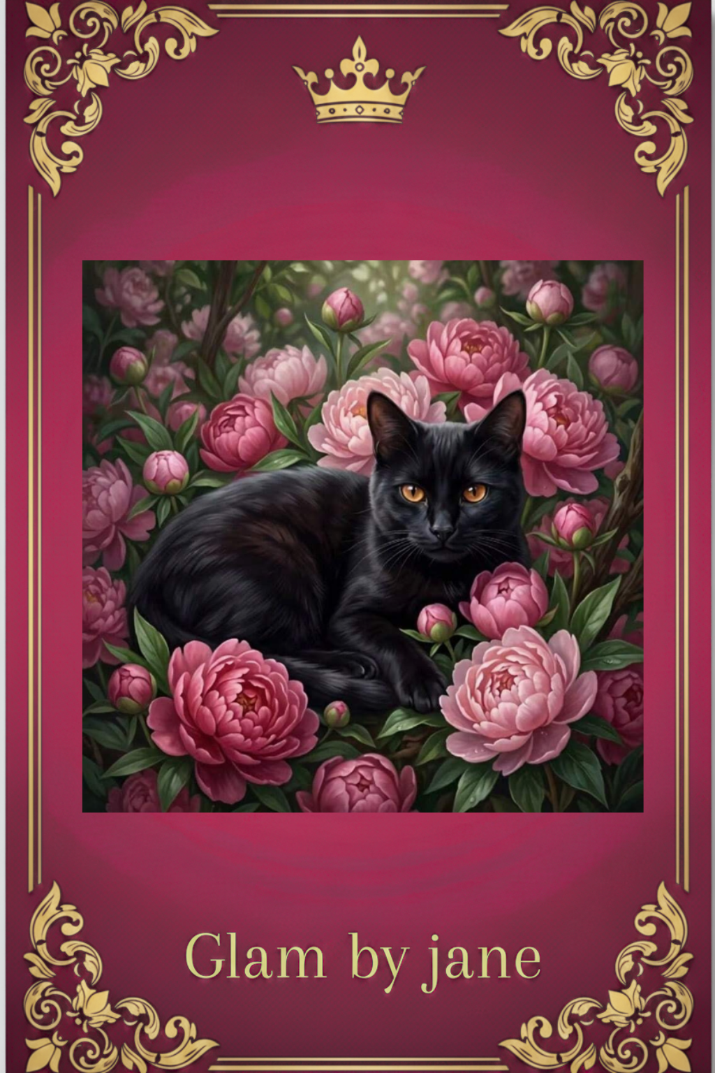 Kit peinture diamant 5D motif chat noir et pivoines roses – Glam by Jane
