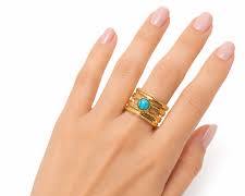 Bague ajustable dorée à pierre turquoise