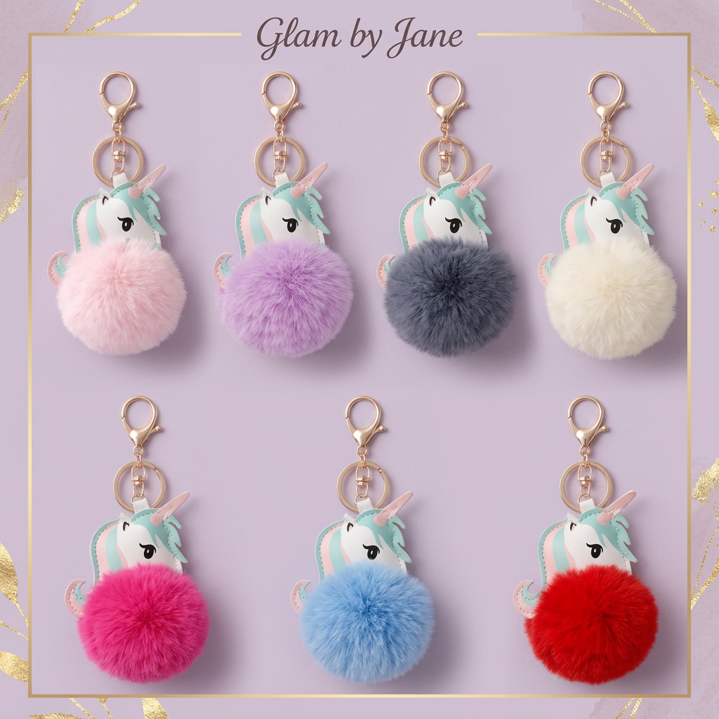 Porte-clés licorne à pompon doux bijou de sac
