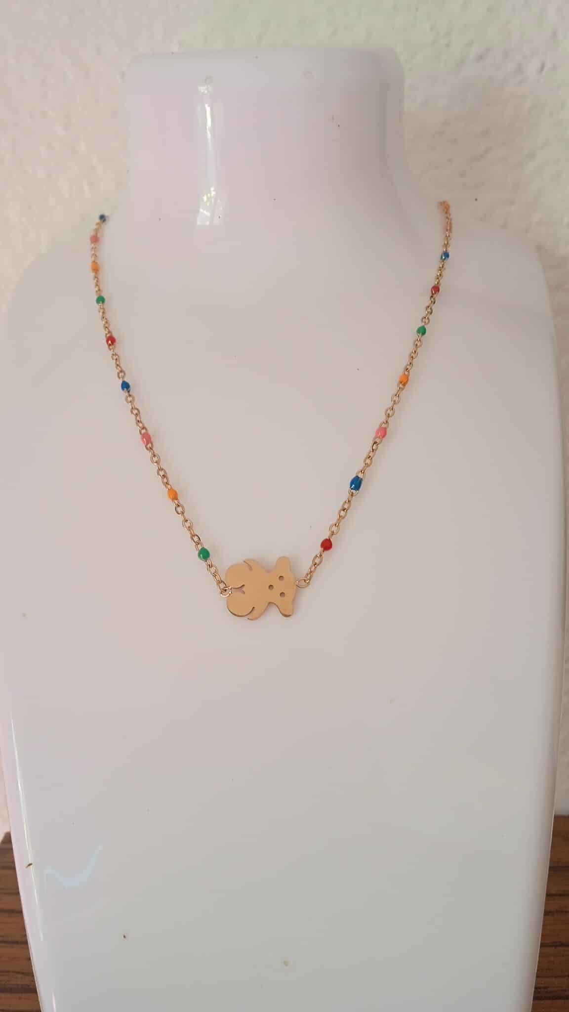 Collier ours avec petites perles pour fille en acier inoxydable