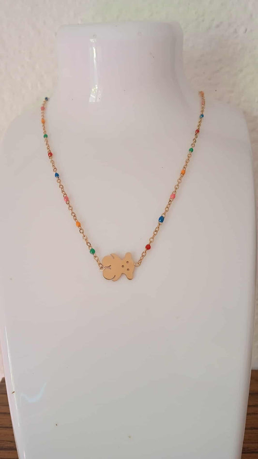 Collier ours avec petites perles pour fille en acier inoxydable
