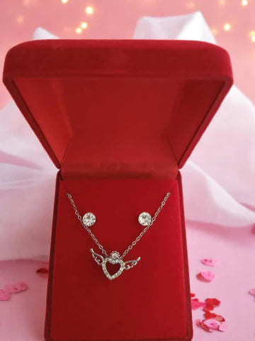 Parure  collier coeur d'ange et boucles d'oreilles