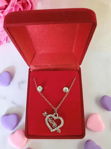 Parure coeur love et boucles d'oreilles
