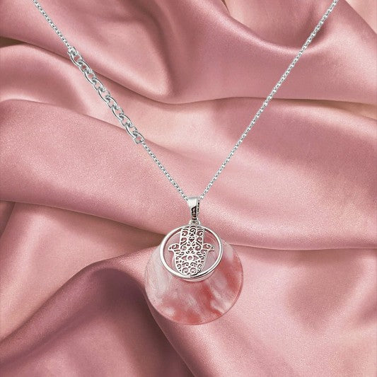 Pendentif main de fatma pierre naturelle Quartz rose