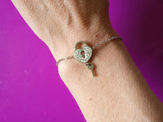 Bracelet cadenas avec sa clé en acier inoxydable