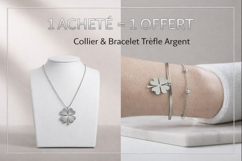 Pack Trèfle Argent - Collier + Bracelet (1 acheté = 1 offert)
