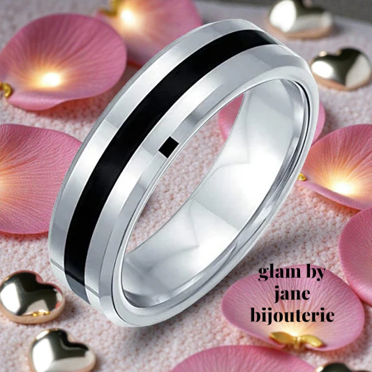 Bague acier 316 alliance noir et argenté mixte