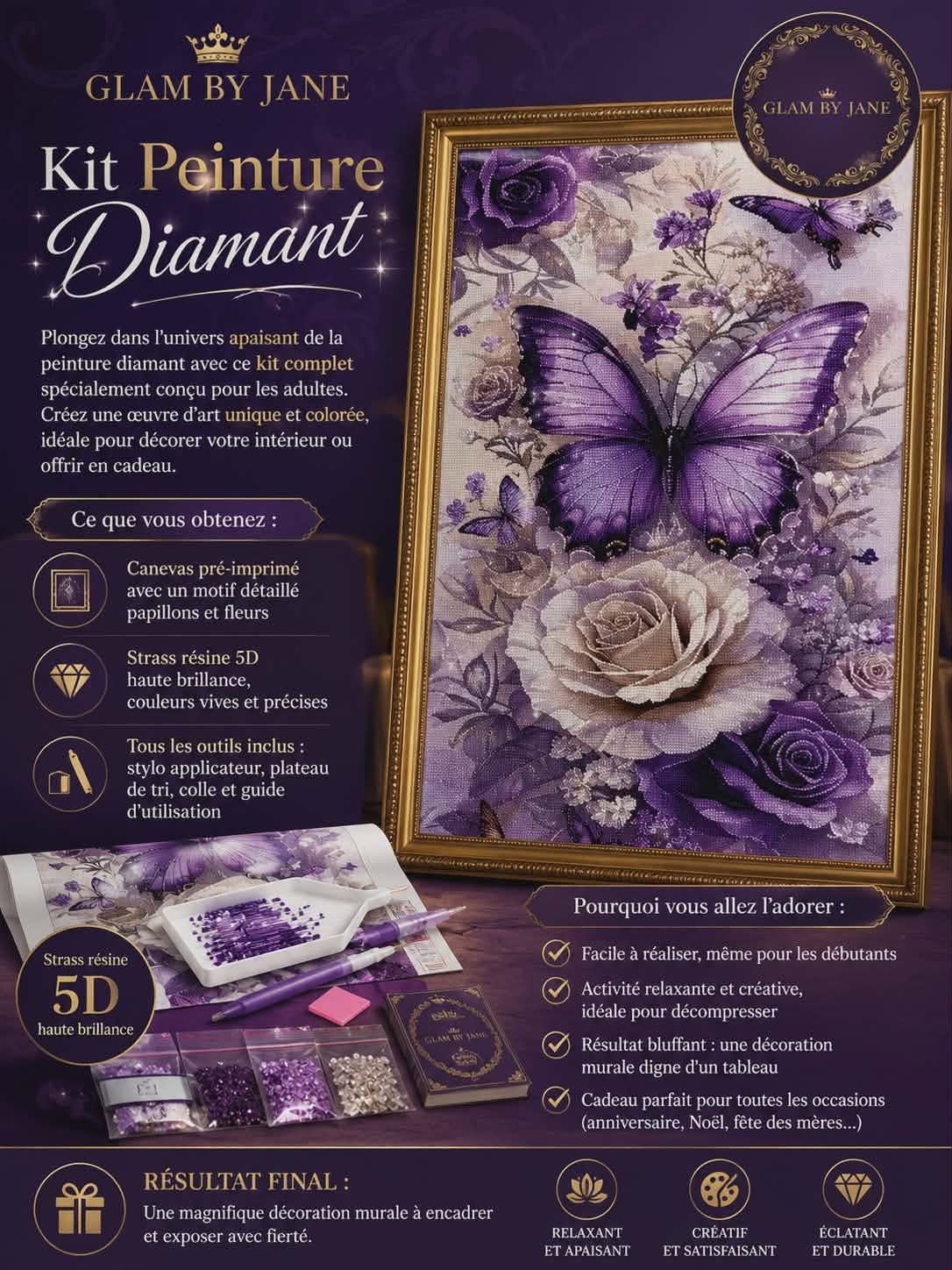 Kit DIY 5D Diamond Art – Papillons & Fleurs 🦋🌸