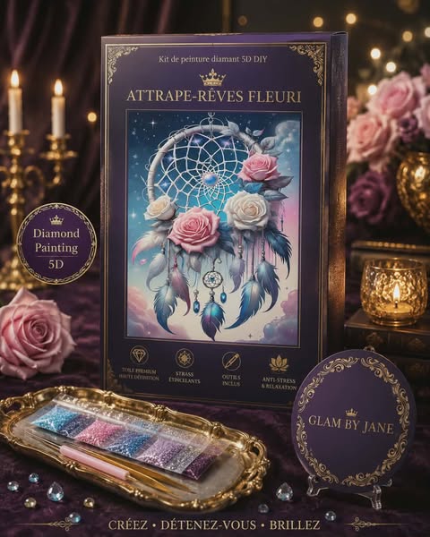 Kit de peinture diamant 5D DIY – Attrape-rêves fleuri