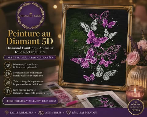 Peinture au Diamant 5D – Diamond Painting Animaux – Toile Rectangulaire