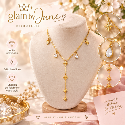 ✨ Collier Étoiles & Gouttes Dorées