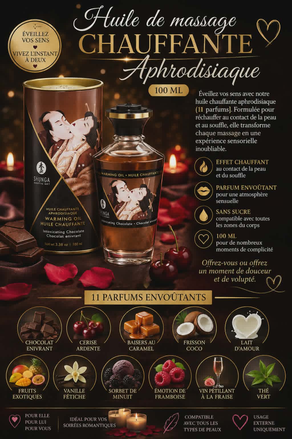 Huile de massage Chauffante Aphrodisiaque 100 ml