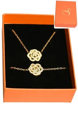 parure collier et bracelet fleur