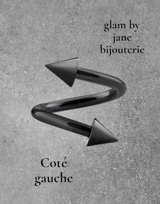 Spirale noire avec cônes en acier chirurgical 316L – pour l’oreille