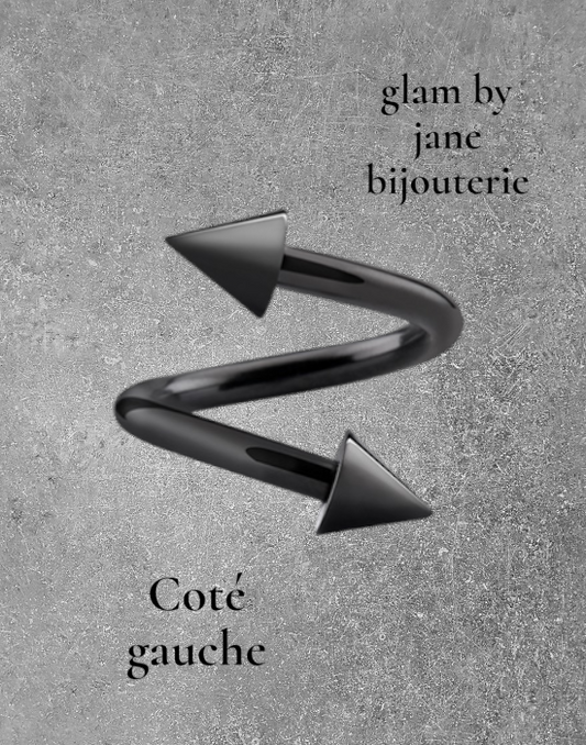 Spirale noire avec cônes en acier chirurgical 316L – pour l’oreille