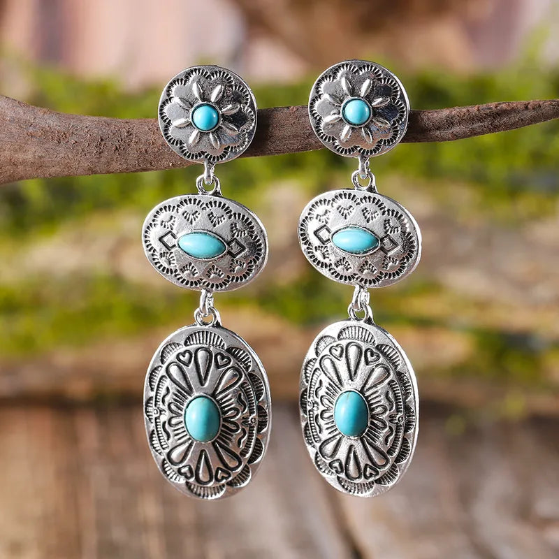 Boucles d’Oreilles Turquoise Style Western Vintage pour oreilles percées