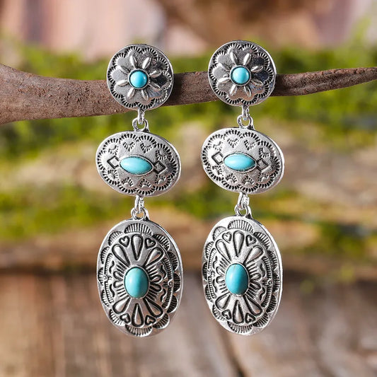 Boucles d’Oreilles Turquoise Style Western Vintage pour oreilles percées