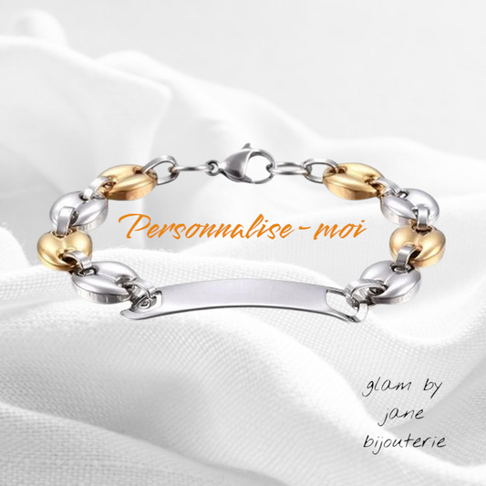 Bracelet acier inoxydable homme gourmette grains de cafés