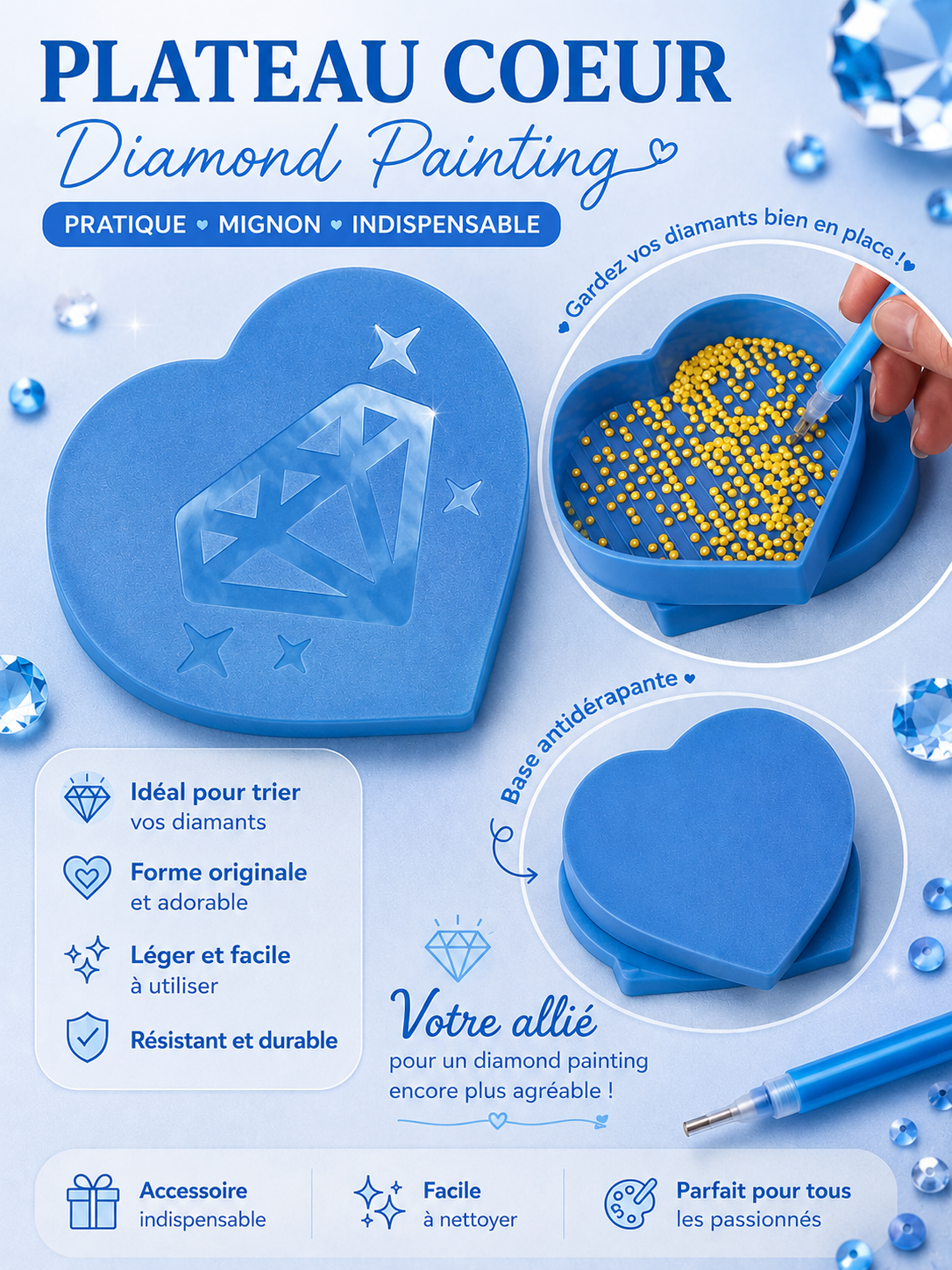 Plateau Cœur pour Diamond Painting – Kit de 3 pièces