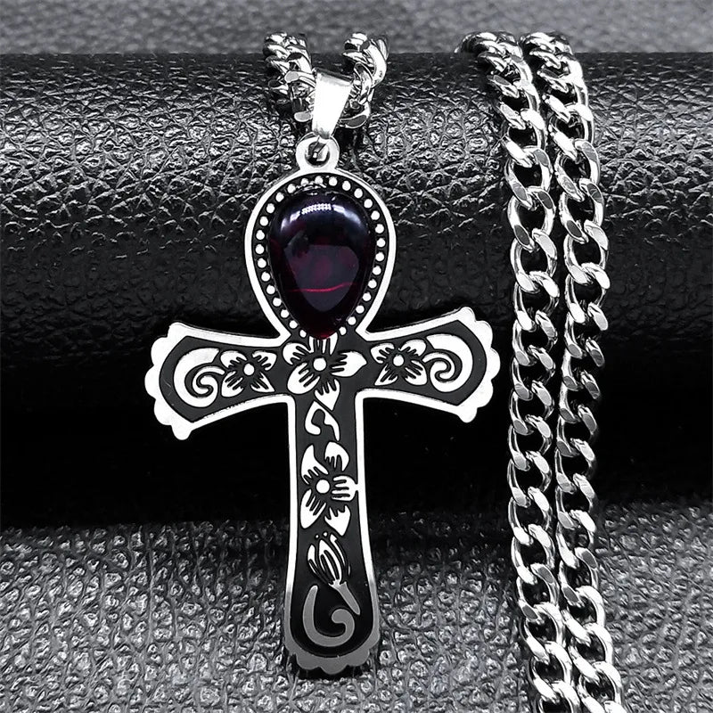 Collier Croix Ankh Égyptienne en Acier Inoxydable – Symbole de Vie Éternelle homme