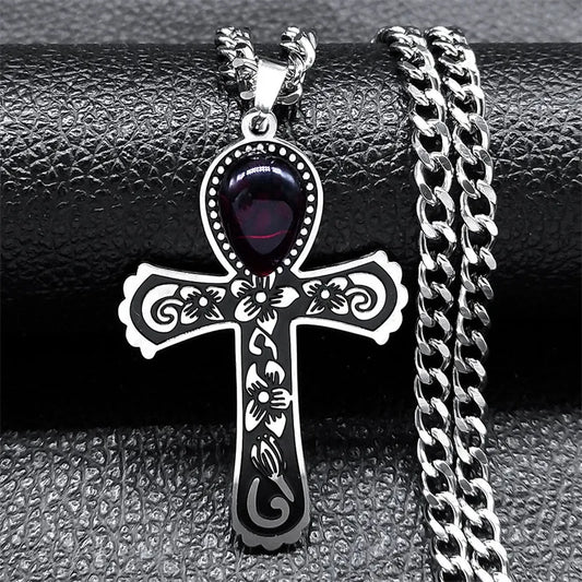 Collier Croix Ankh Égyptienne en Acier Inoxydable – Symbole de Vie Éternelle homme