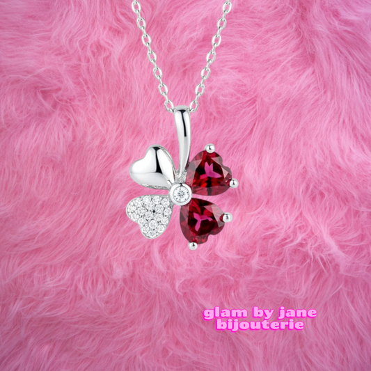 Collier argent 925 pendentif trèfle porte bonheur rose Paula