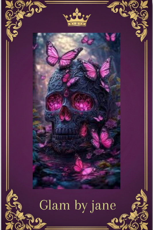 Kit Diamond Painting 5D – Crâne aux Papillons Roses – 30 x 40 cm