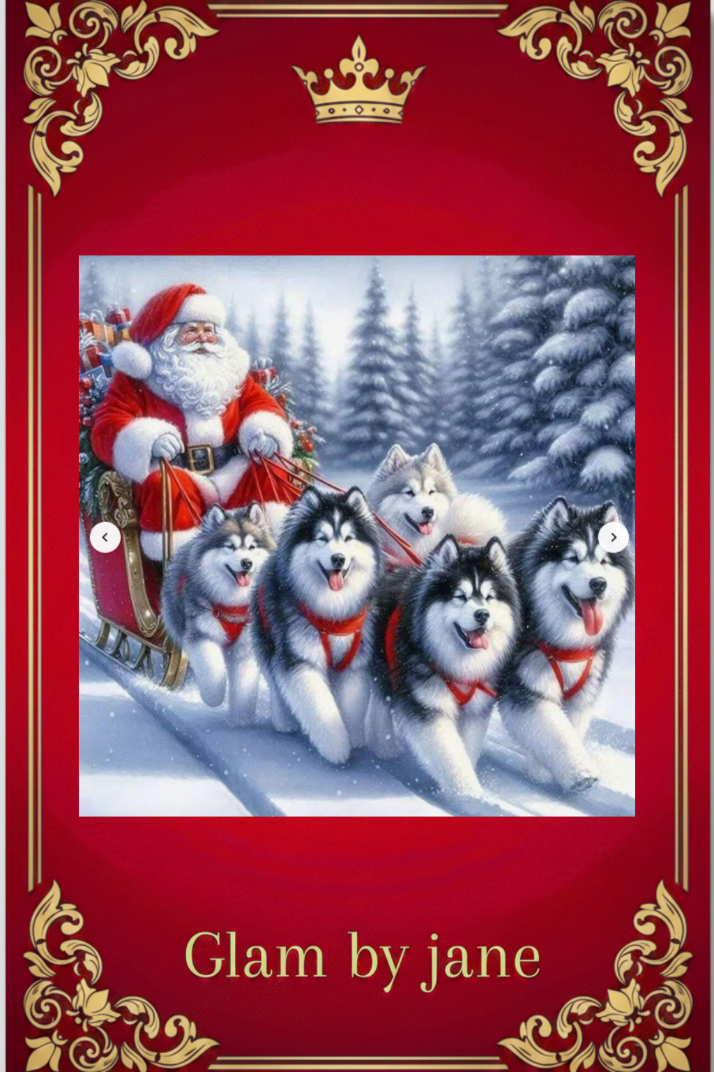 Kit de peinture de diamant 5D représentant le Père Noël avec des huskies dans un paysage enneigé