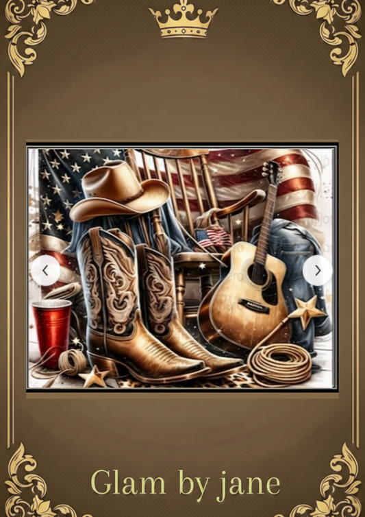Kit Peinture de Diamant 5D DIY Thème Country – Chapeau & Bottes Équestres