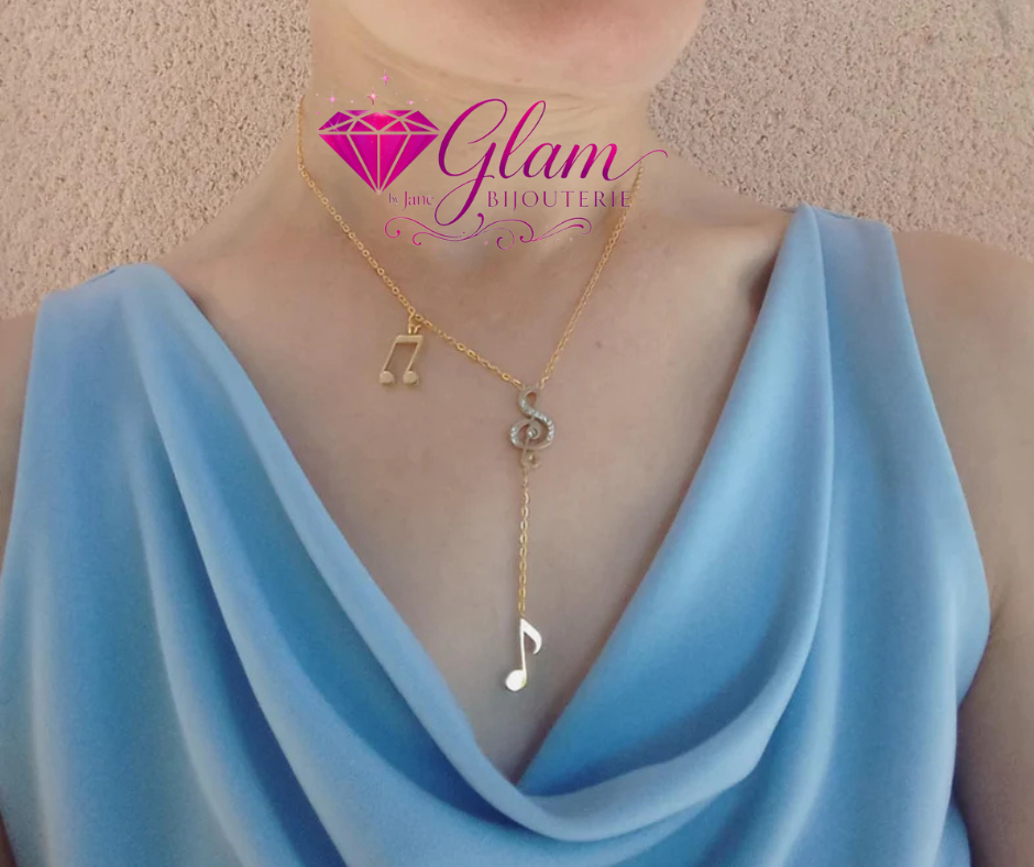 Collier note de musique en acier inoxydable