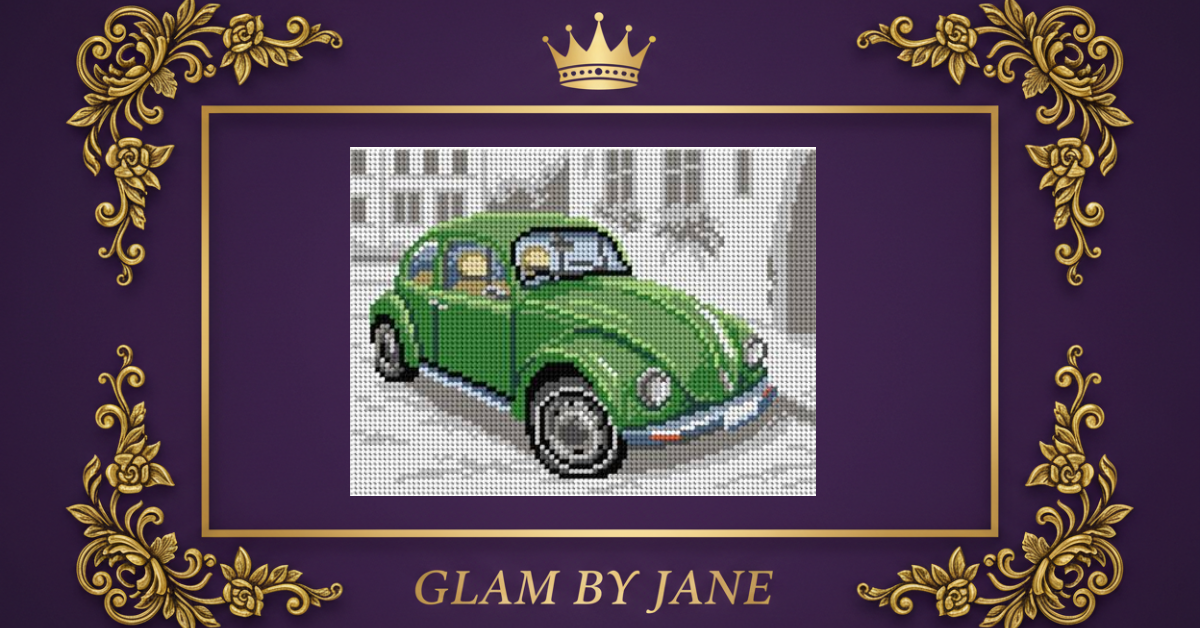CANEVAS BLANC - LA COCCINELLE DE VOLKSWAGEN - 18 X 24 CM