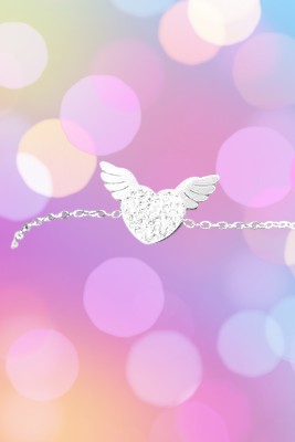 Bracelet coeur aile d'ange en acier inoxydable