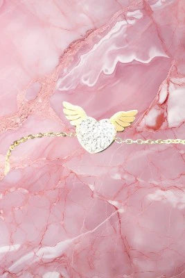 Bracelet coeur aile d'ange en acier inoxydable