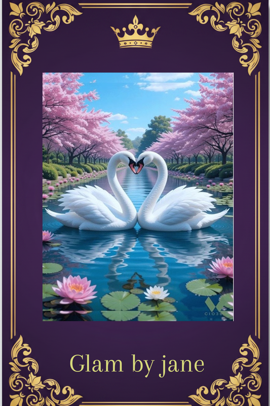 Kit Peinture Diamant 2D "Le Lac des Cygnes" - Cygnes Cœurs Romantiques 30x40cm