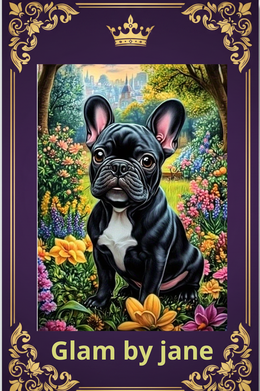 Kit DIY Peinture Diamant 5D – Bouledogue Français au Jardin Fleuri | 30x40cm | Art Mosaïque sur Toile