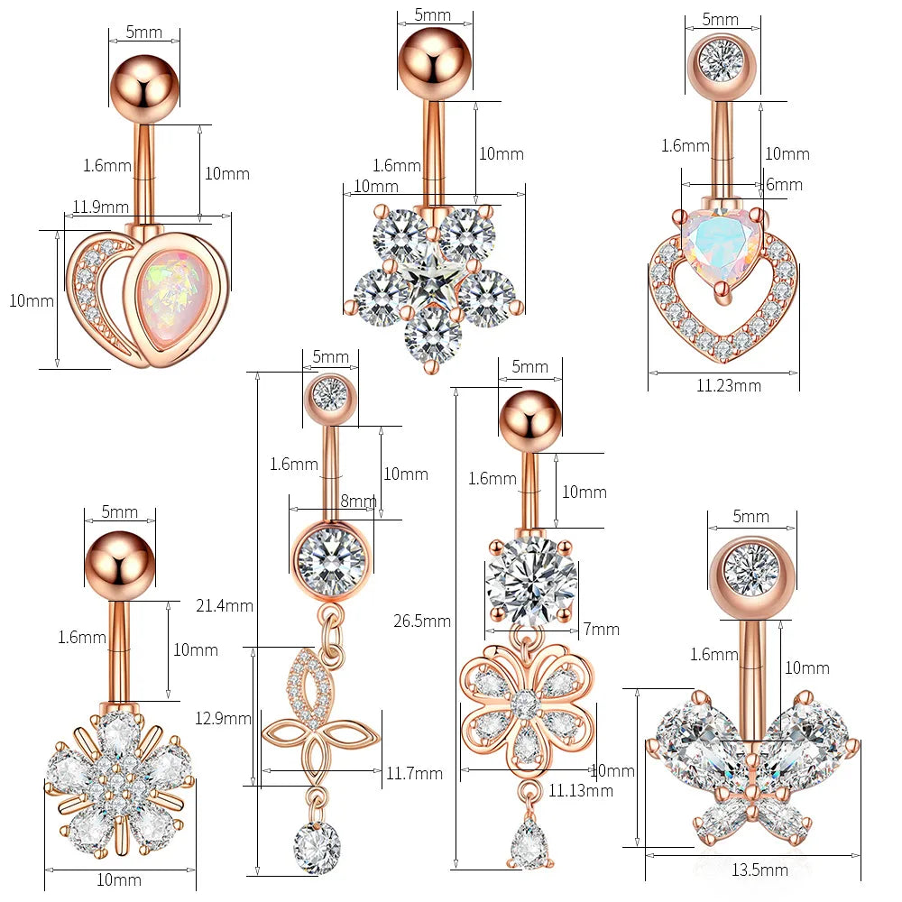 Piercing nombril en acier inoxydable  avec zircon